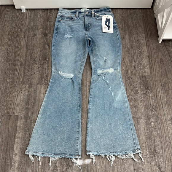 RE generation by celebrity pink Denim - Blue Flare Wide‎ Leg Jeans with Distressed Hem